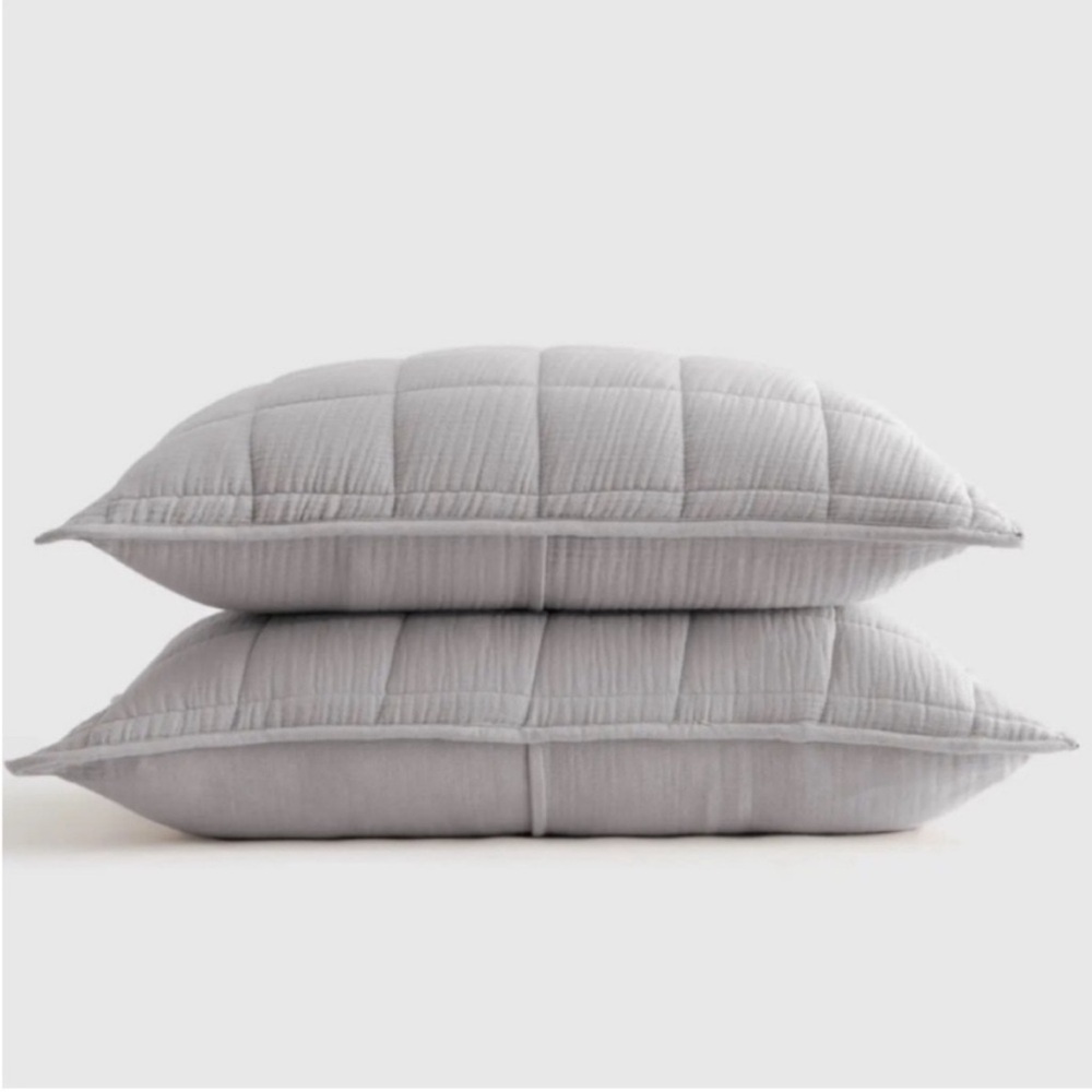 NWT QUINCE Organic Airy Gauze Box Quilt Sham Set King Fog Grey 5227